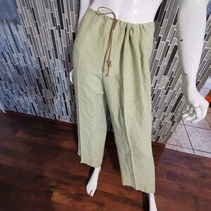 Company by Ellen Tracy 100% Linen Pants Wide Leg Mint Green Women's Size 10 0053